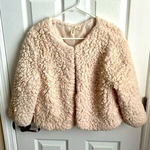Tacera Fuzzy Sherpa Jacket Cropped Cozy Cardigan Beige Dressy Size Medium‎
